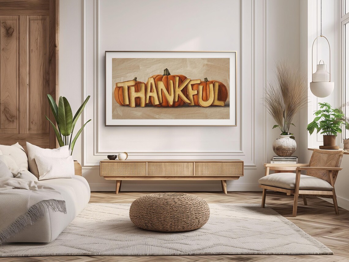 Thankful Wooden Letters Pumpkin Painting Rustic Thanksgiving Art Poster - Image 3