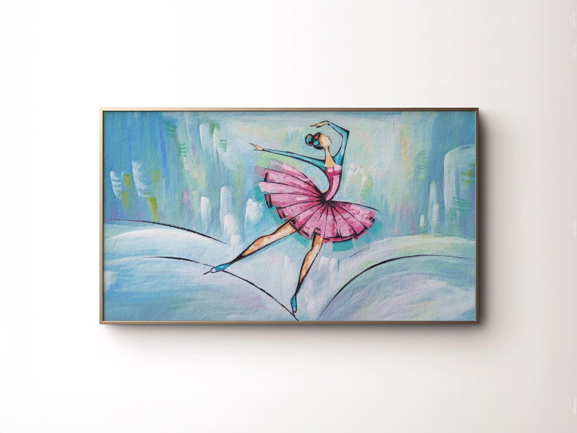 Whimsical Winter Ballerina Pink Tutu Pastel Ballet Dancer Art Print