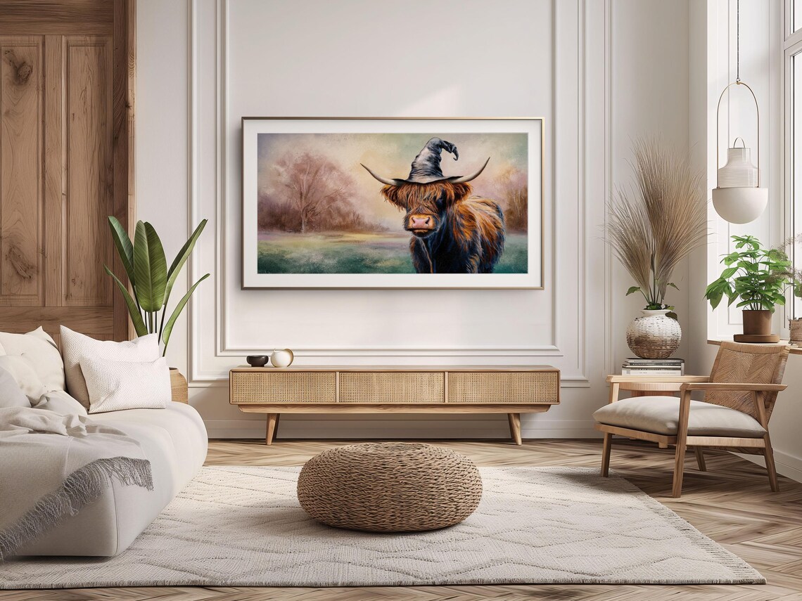 Highland Cow Earthy Rustic Autumn Landscape Art Print - Image 3