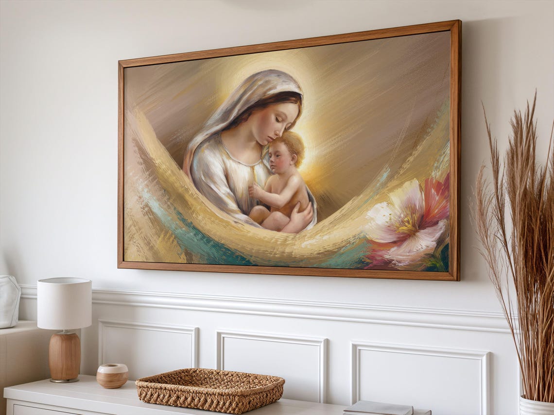 Frame Tv Art Nativity Christian Christmas Painting Baby Jesus Marry Holy Family Religious Holiday Artwork Tv Spiritual Decor
