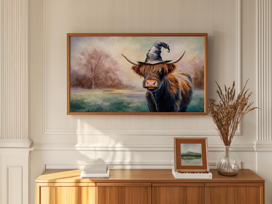 Highland Cow Earthy Rustic Autumn Landscape Art Print - Image 4