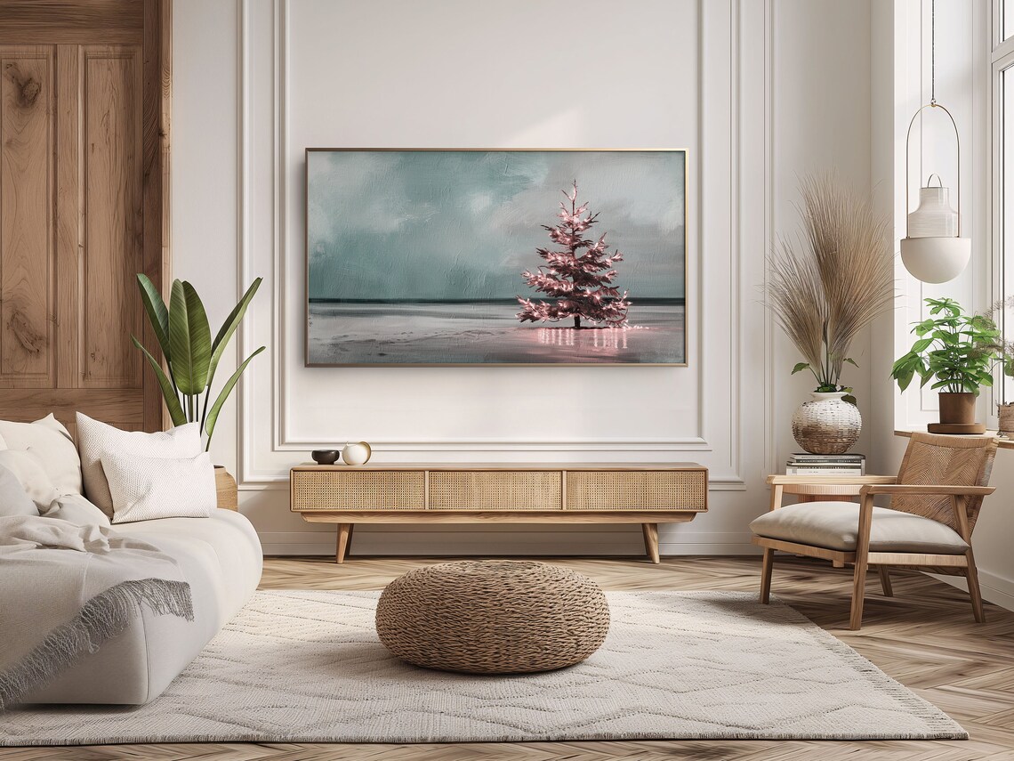 Coastal Winter Christmas Tree Art Print, Holiday Decor - Image 3