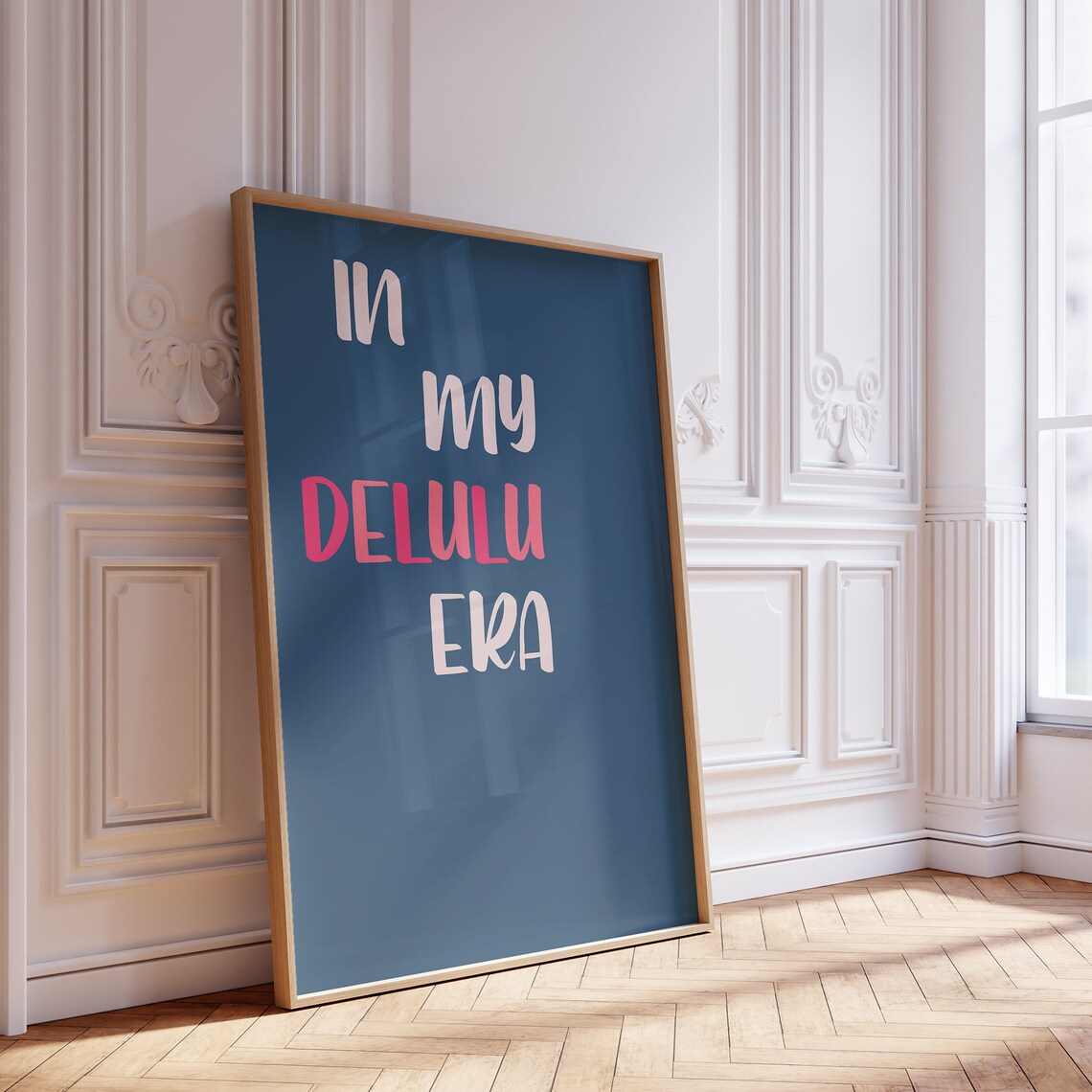 In My Delulu Era Navy Pink Trendy Quote Wall Art Poster Preppy Print - Image 3