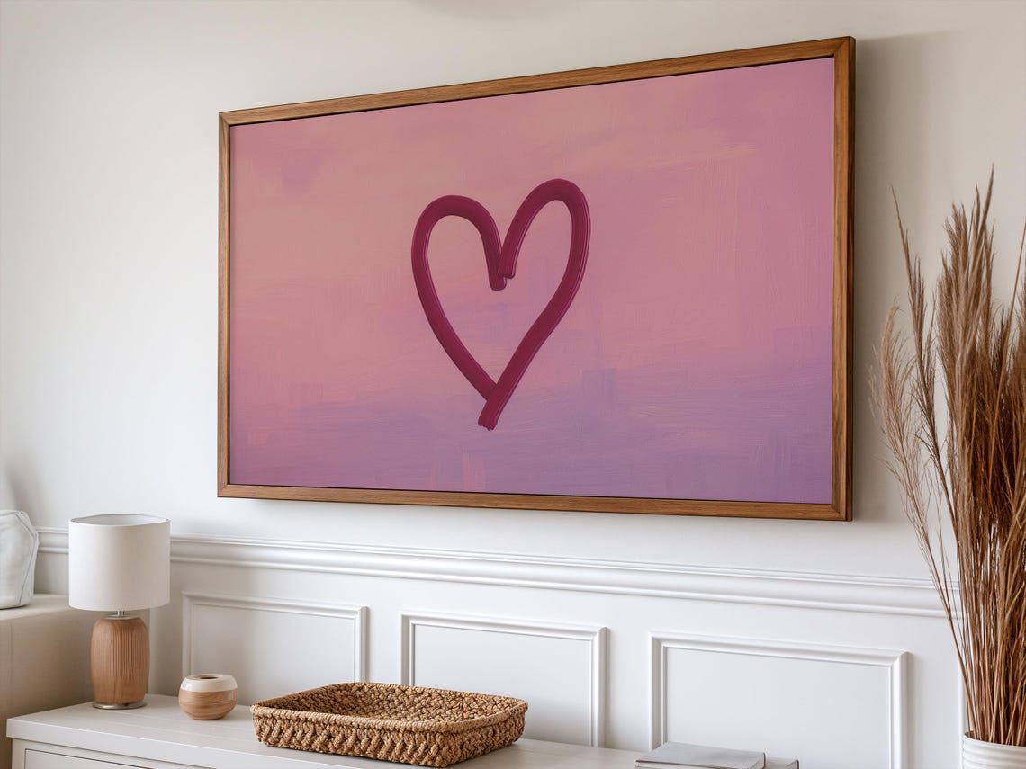 Magenta Heart Outline Pink Gradient Minimalist Love Art Poster