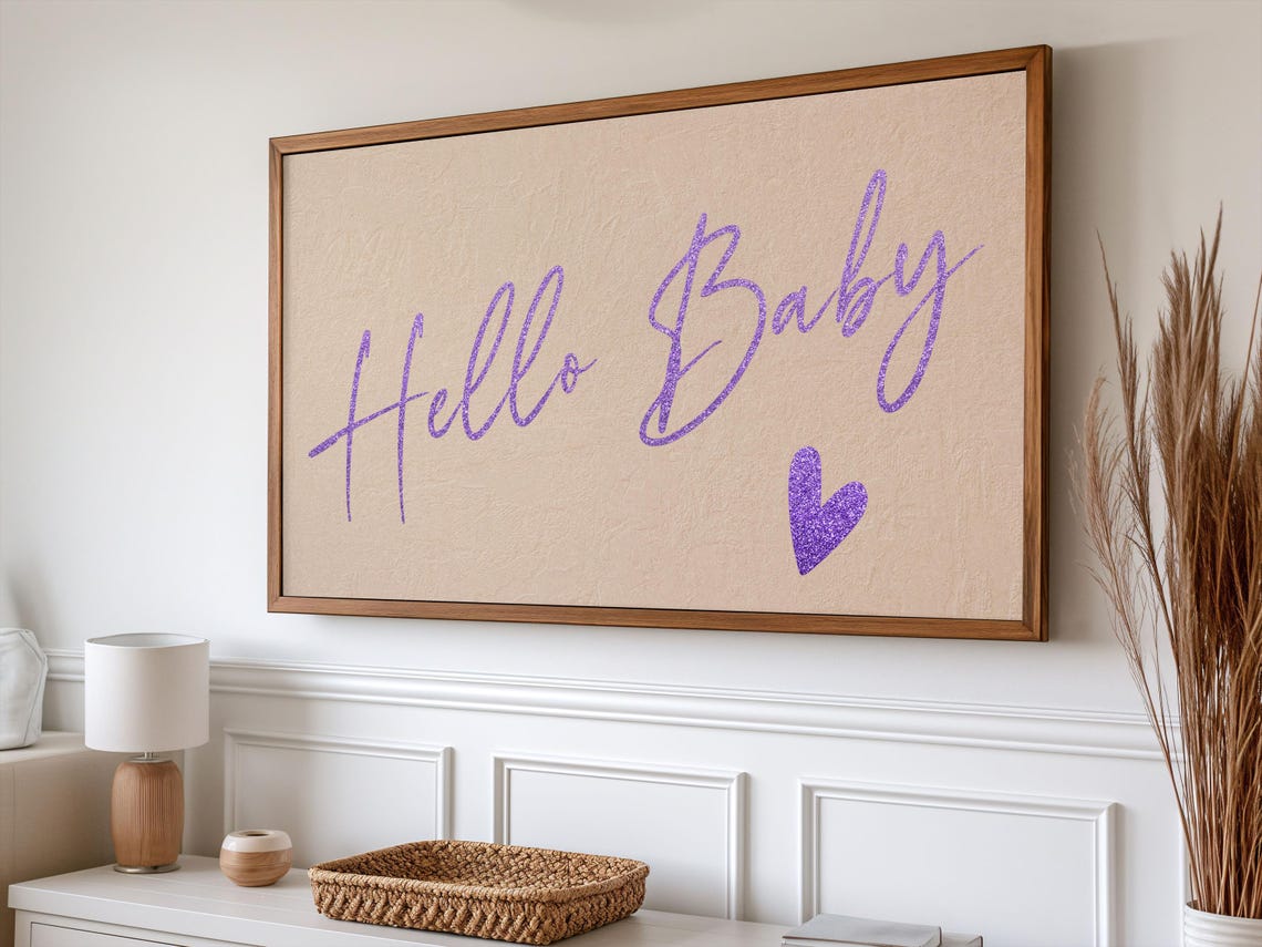 Frame Tv Art Baby Shower Hello Baby Tv Picture Neutral Baby Shower Party Decor Minimalist Baby Girl Shower For Tv Art 4k - Image 3