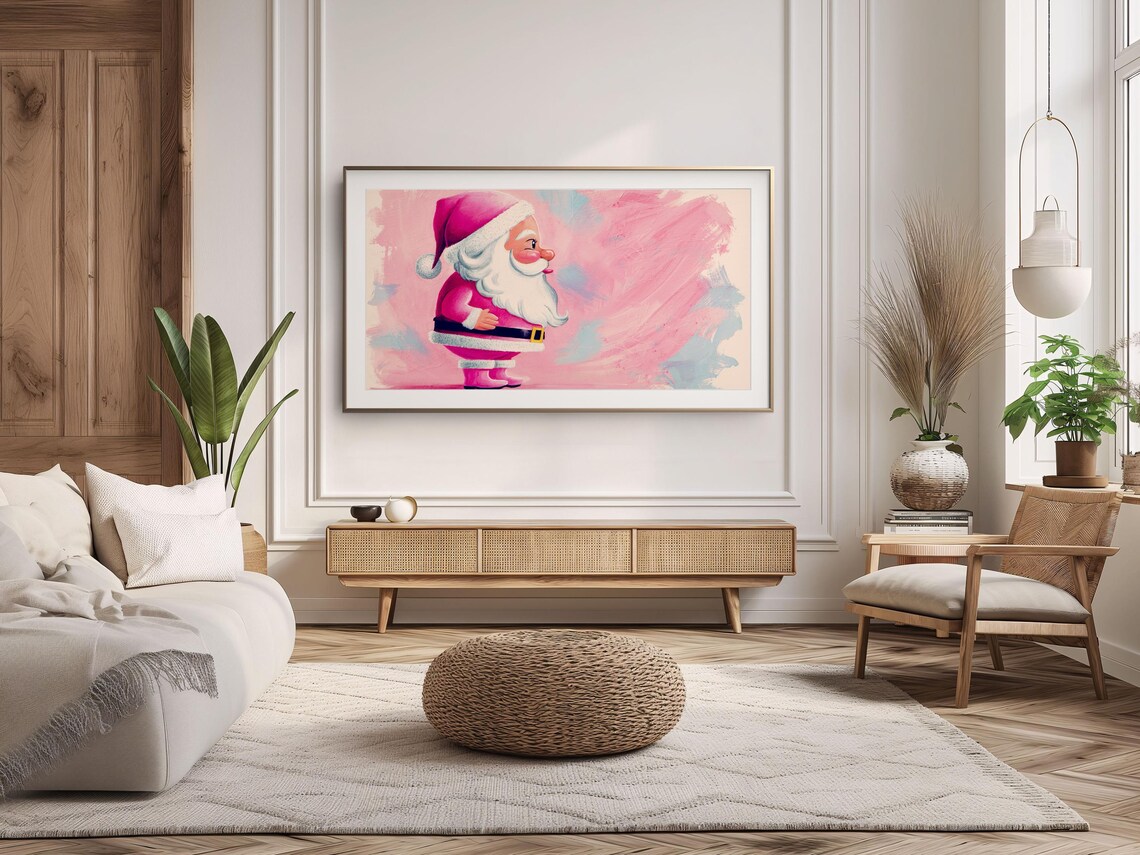 Whimsical Pink Santa Claus Retro Profile Christmas Art Poster - Image 3