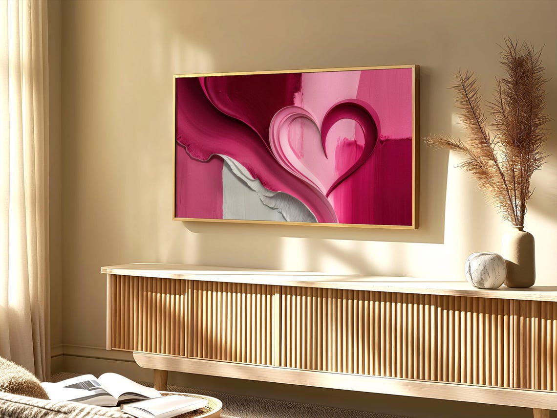 Red Pink Heart Abstract Textured Painting Romantic Love Poster - Image 4