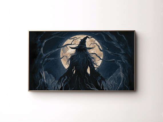 Frame Tv Art Witch Muted Spooky Fall Tv Vintage Neutral Halloween Art Tv Screen Dark Witchy Seasonal Decor Moody Autumn Forest