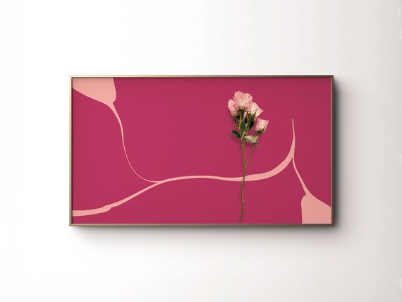 Frame Tv Art Moody Valentines Day Flowers Minimalist Modern Pink Rose Artwork Abstract Floral Spring Romantic Painting For Tv
