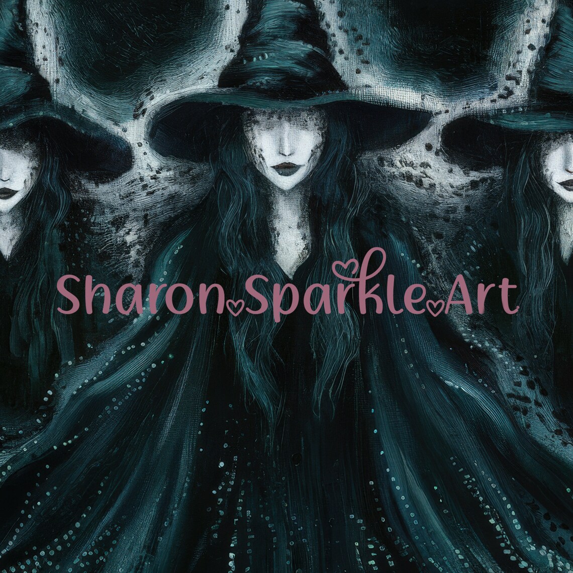 Three Dark Witches Coven Painting Spooky Gothic Halloween Moody Wall Poster - Image 4
