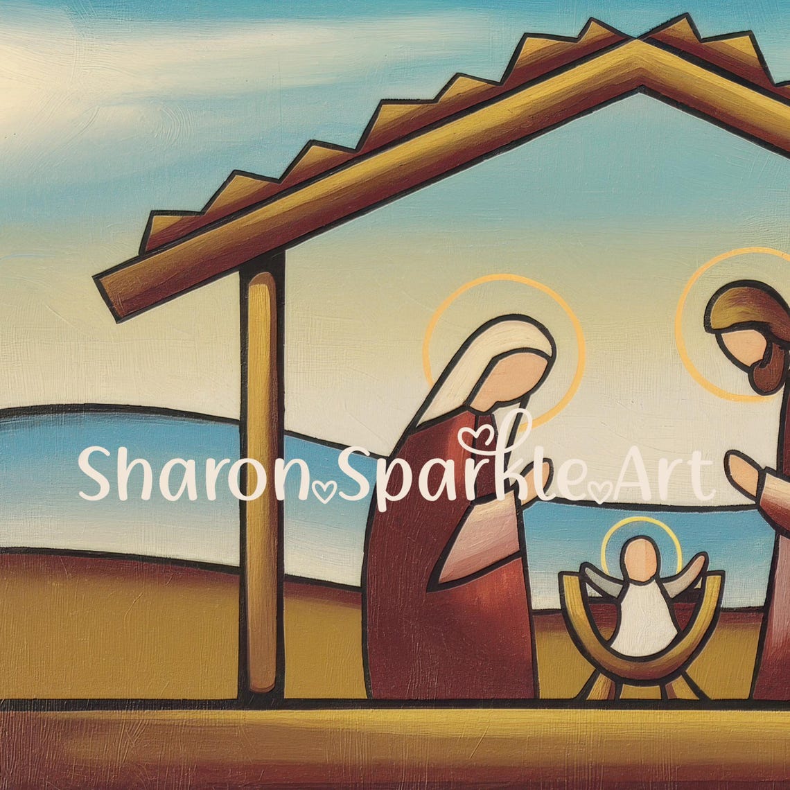 Abstract Minimalist Nativity Holy Family Manger Geometric Art Poster - Image 4