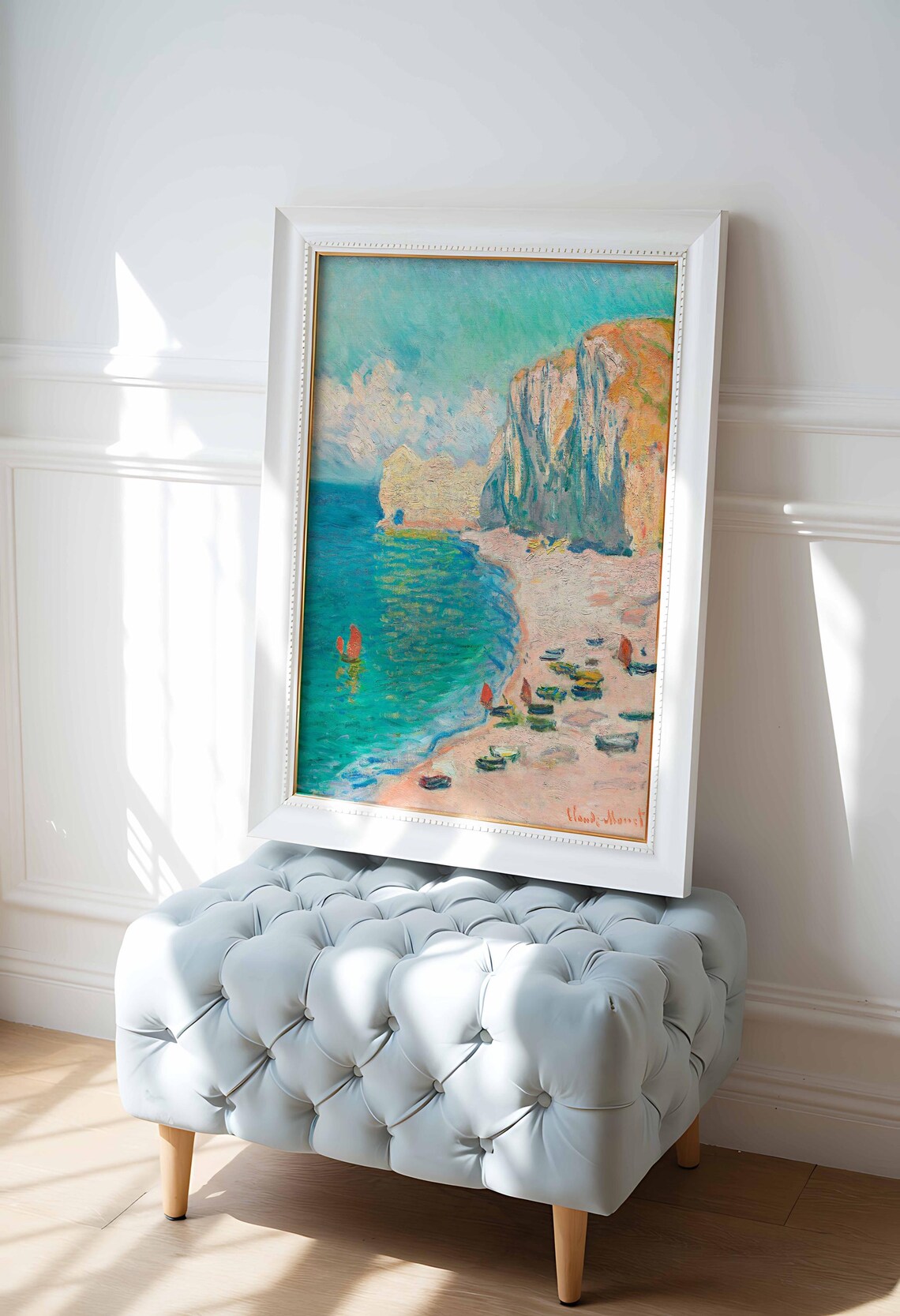 Monet Beach at Fecamp 1881 Fishing Boats Beneath White Cliffs Poster - Image 2