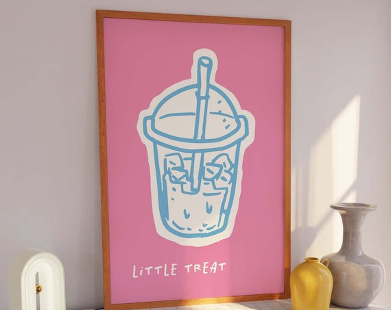 Iced Coffee Print Art Pink Kitchen Decor Little Treat Art Print Trendy Wall Art