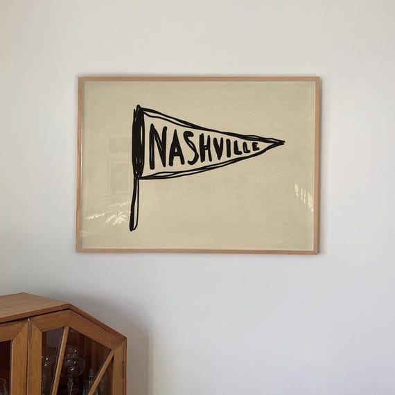 Nashville Us City Print Retro Handdrawn Poster Neutral Apartment Decor Digital Download Horizontal