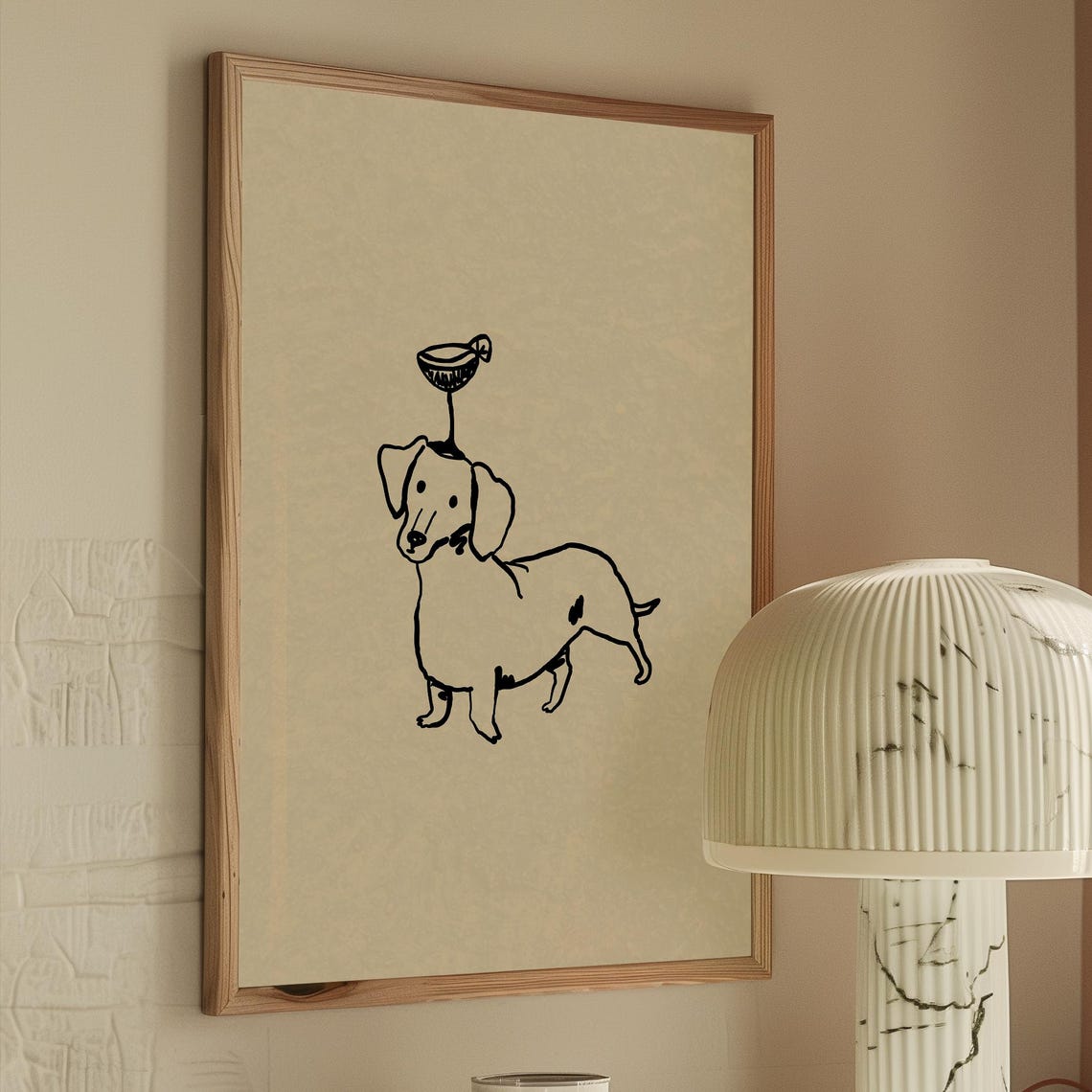 Weenie Dog Dachshund Balancing Martini Glass Funny Line Art Print