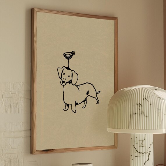 Weenie Dog Cocktail Print Modern Bar Cart Decor Dachshund Poster Digital Download