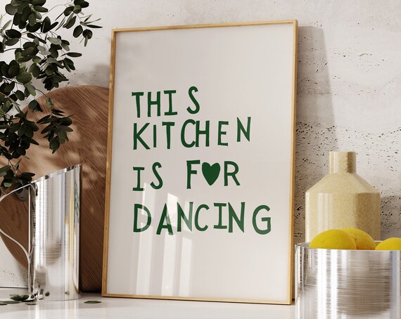 Aesthetic Kitchen Decor Cute Dance Art Green Kitchen Wall Art Print Minimalist Heart Print Trendy Kitchen Poster 1 Print