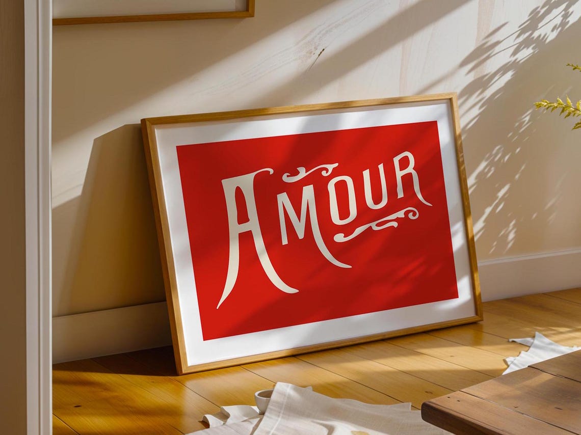 Amour Love Red Typography French Romantic Script Wall Poster - Image 3