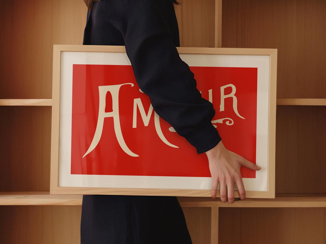 Amour Love Red Typography French Romantic Script Wall Poster - Image 4