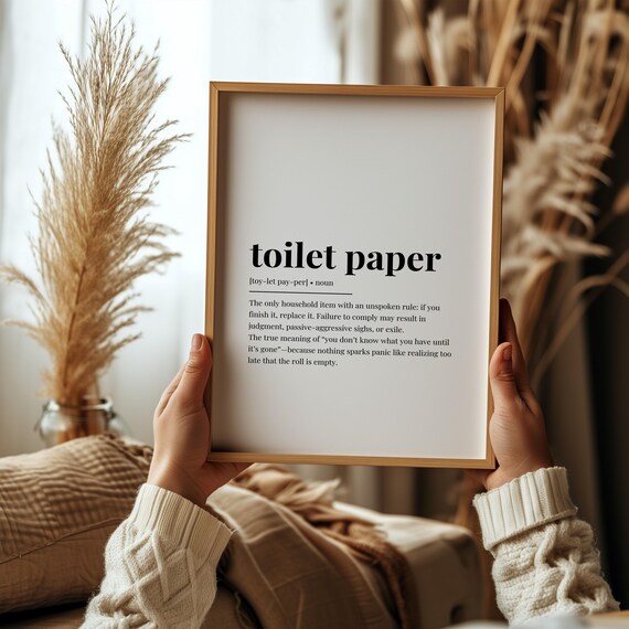 Toilet Paper Definition Poster Funny Bathroom Print Toilet Wall Art Bathroom Decor Typography Print Black And White Art Office Restroom Sign
