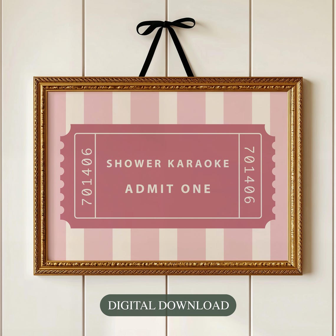 Shower Karaoke Admit One Ticket Stub Retro Pink Striped Decor Poster