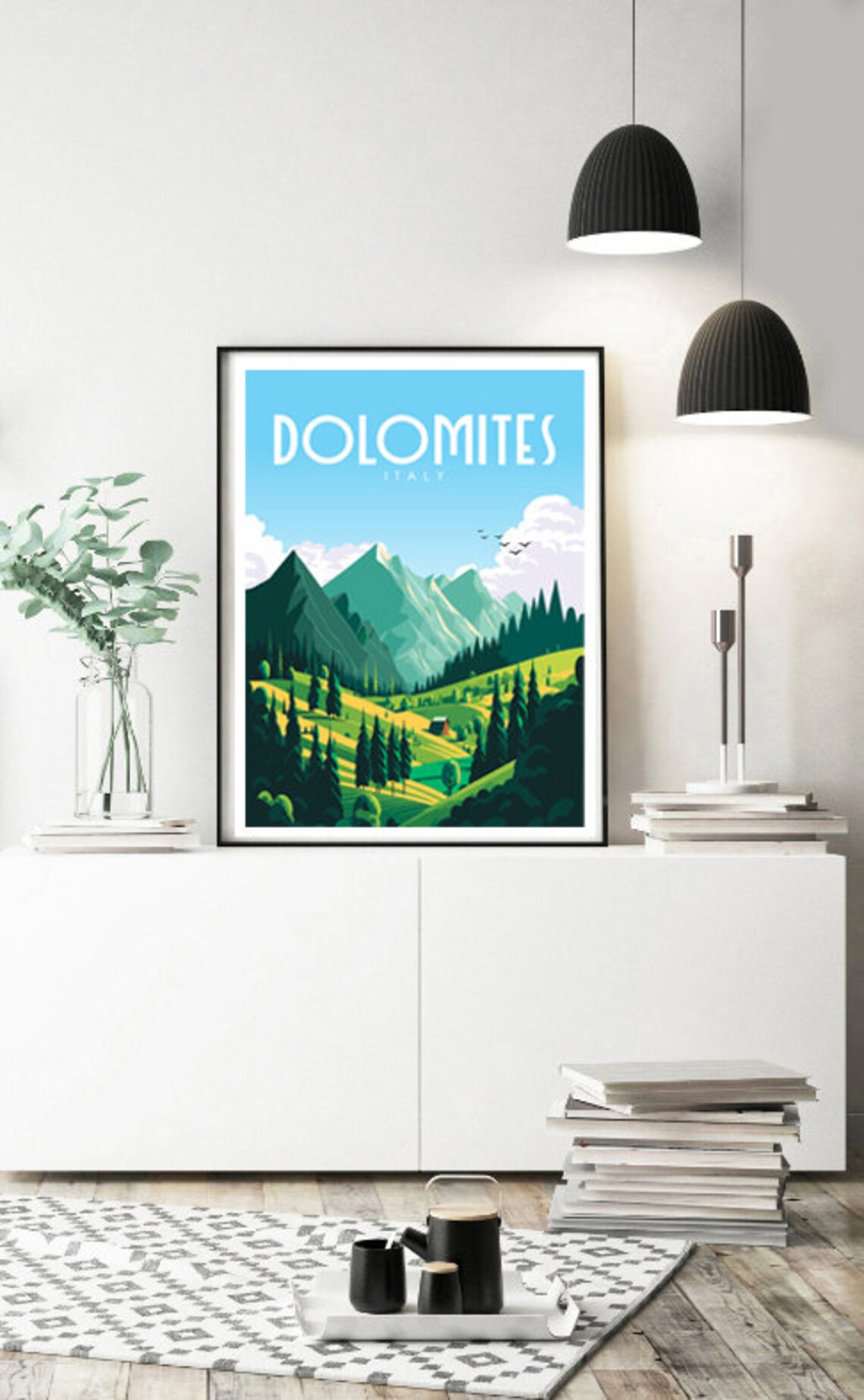 Dolomites Italy Alpine Peaks Pine Forest Green Retro Travel Poster - Image 2