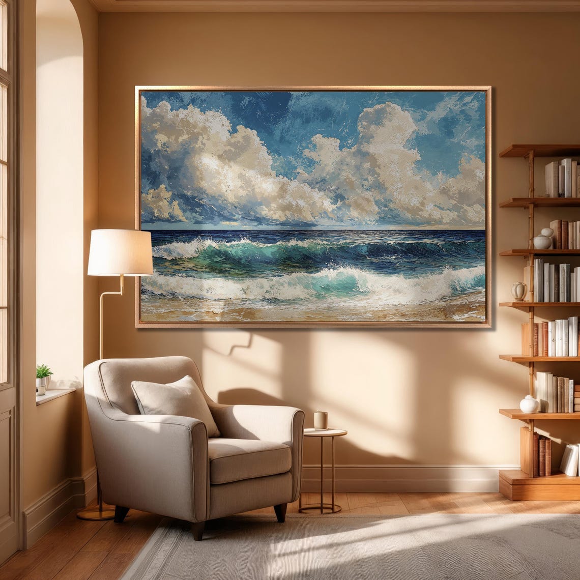 Dramatic Ocean Waves Under Billowing White Clouds Seascape Poster - Image 6