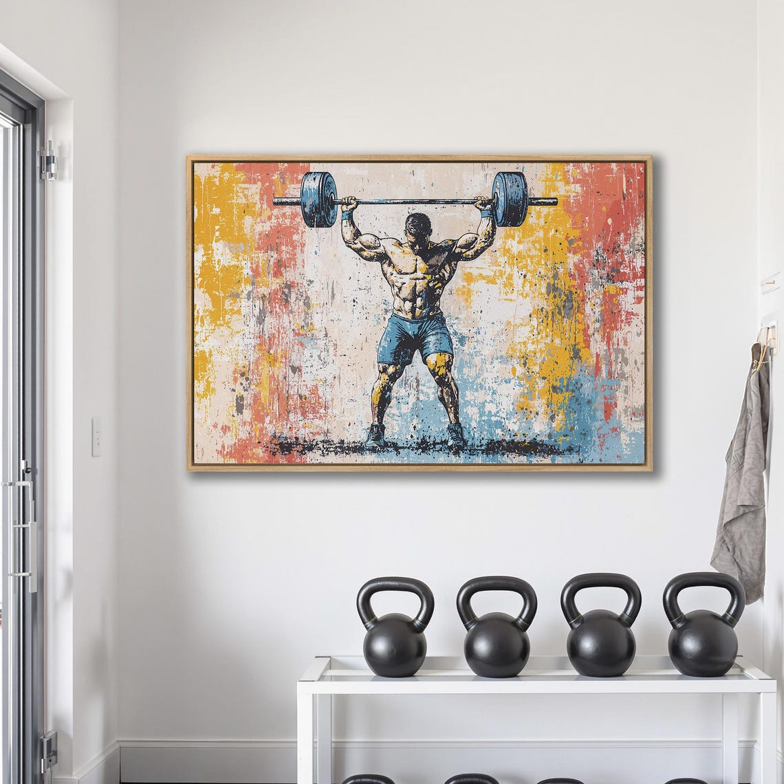 Man Pressing Loaded Barbell Overhead On Distressed Vintage Poster - Image 2