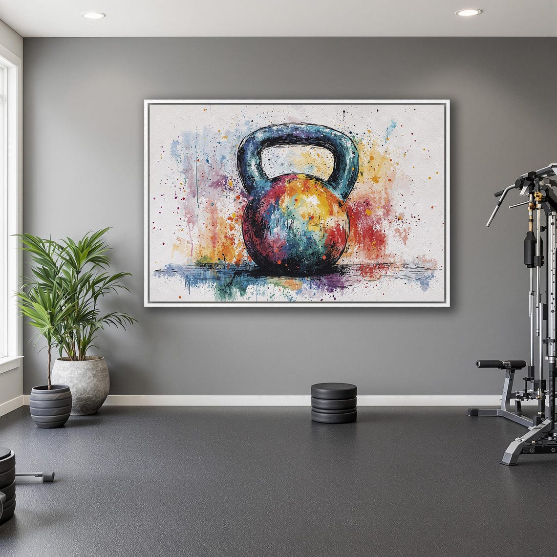 Colorful Watercolor Kettlebell With Paint Splashes Gym Poster - Image 5