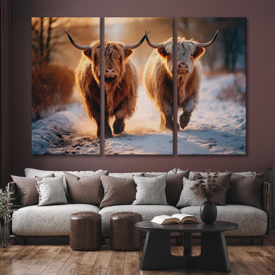 Highland Cow in the Snow, Rustic Animal Art Print - Image 5