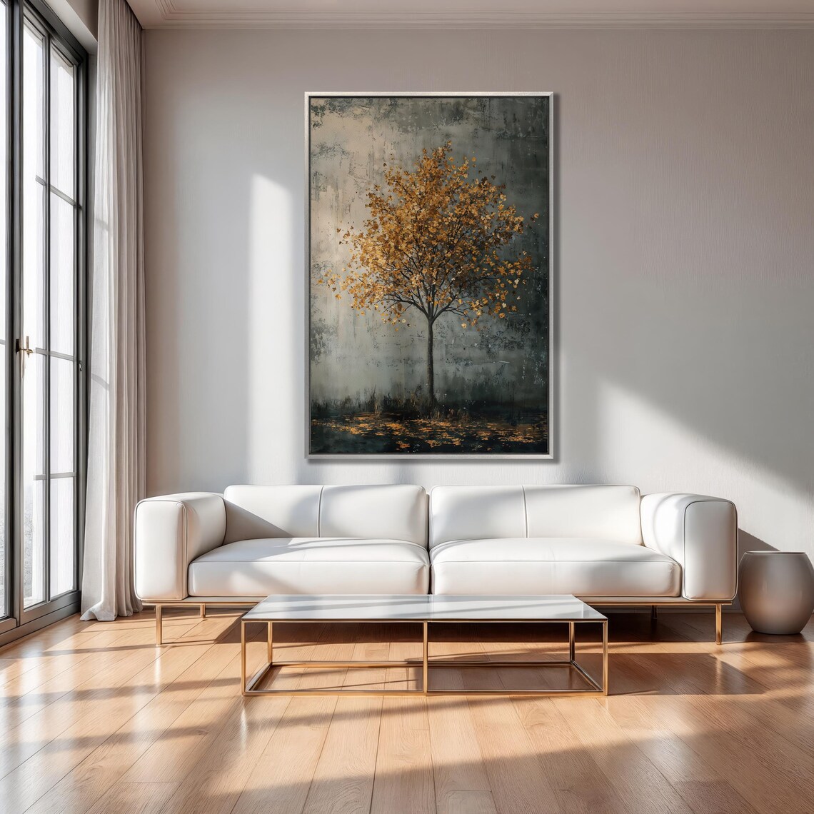Solitary Tree With Golden Leaves, Autumn Art Print - Image 3