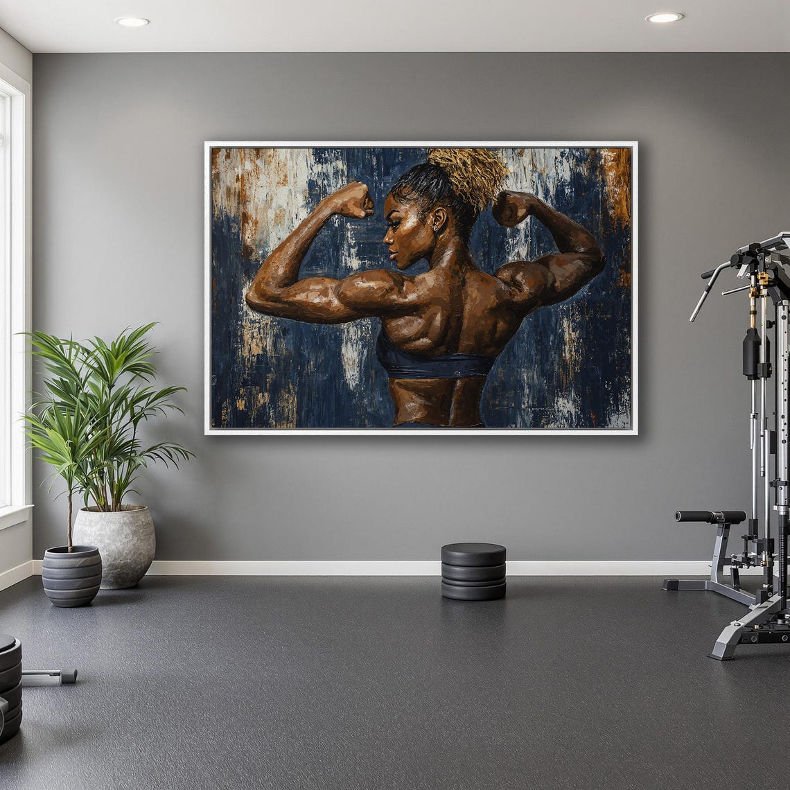 Strong Female Athlete Flexing Biceps Workout Motivation Poster - Image 5