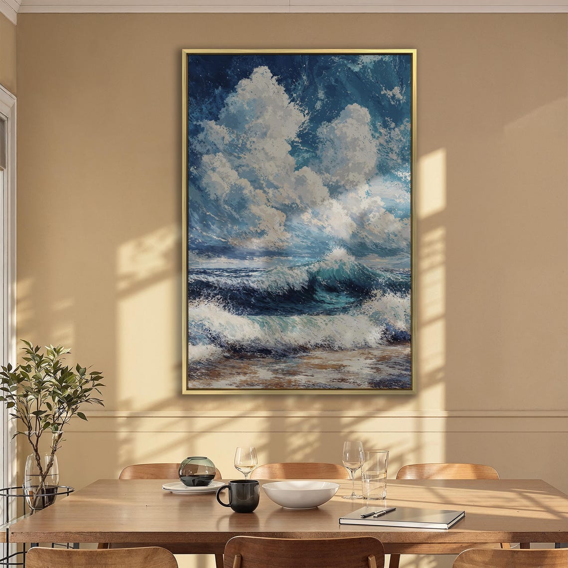 Turquoise Cresting Wave With Dramatic White Clouds Seascape Poster - Image 2