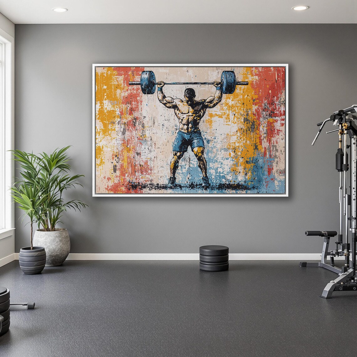 Man Pressing Loaded Barbell Overhead On Distressed Vintage Poster - Image 5