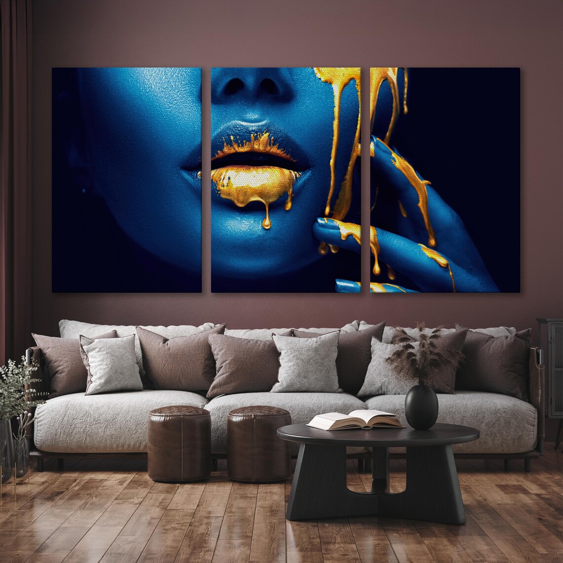 Blue and Gold Abstract Woman Face Modern Art Print - Image 6
