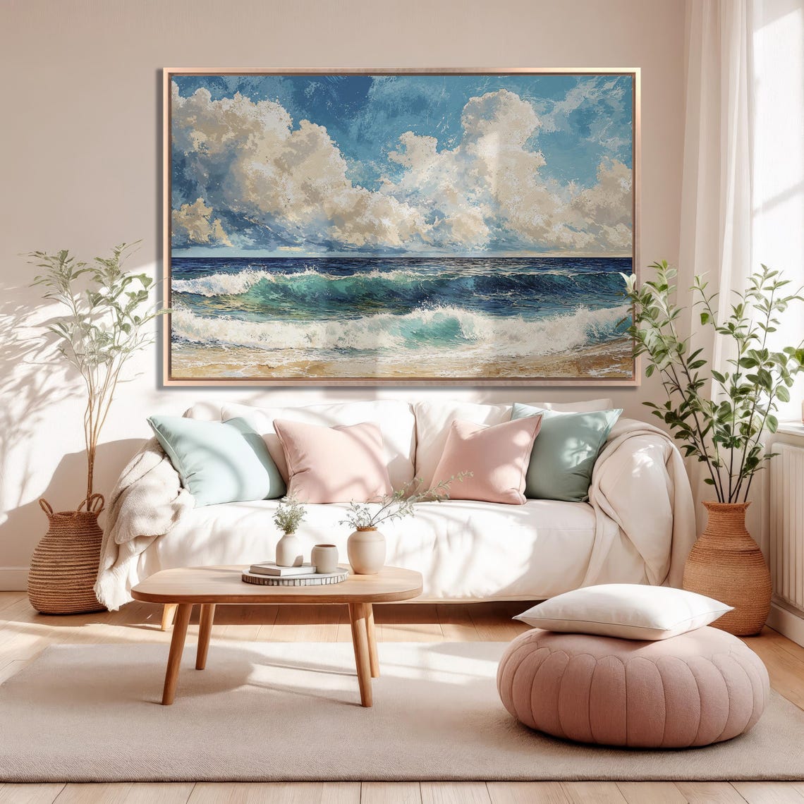 Dramatic Ocean Waves Under Billowing White Clouds Seascape Poster - Image 5