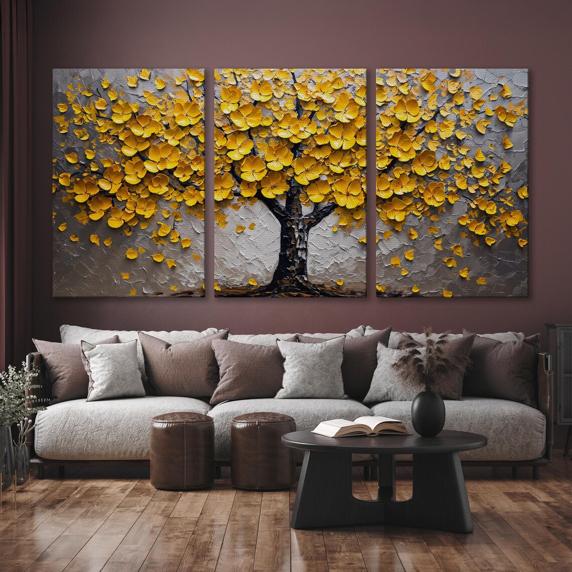 Golden Blossom Tree Of Life Textured Floral Wall Painting Poster - Image 6