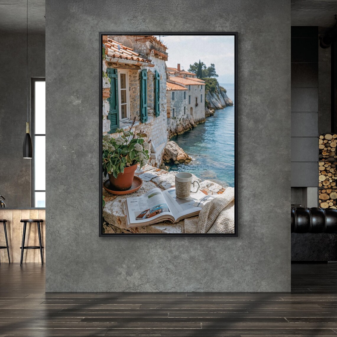 Mediterranean Stone Terrace Coffee Overlooking Turquoise Sea Poster - Image 6