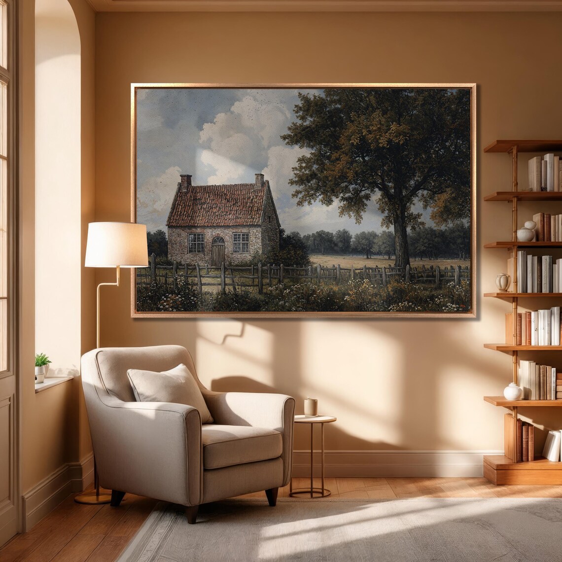 Old Stone Cottage With Red Tile Roof and Rustic Fence Poster - Image 6