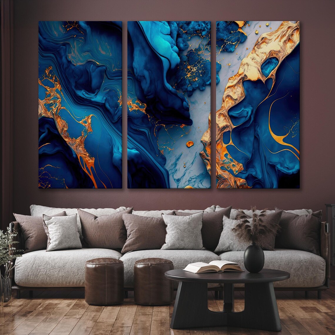 Blue and Gold Textured Marble Abstract Art Print - Image 6