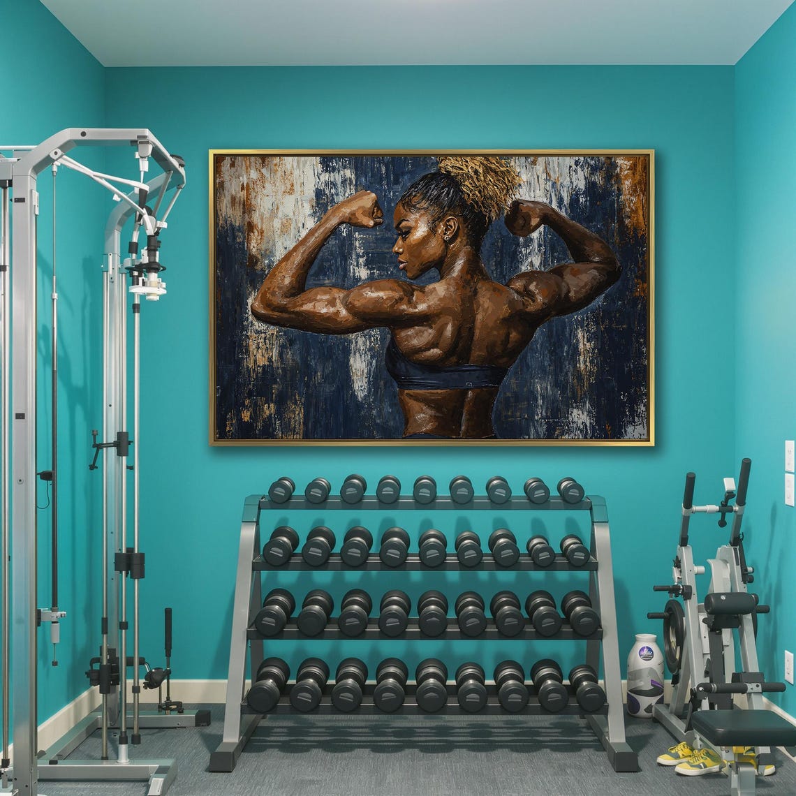 Strong Female Athlete Flexing Biceps Workout Motivation Poster - Image 3