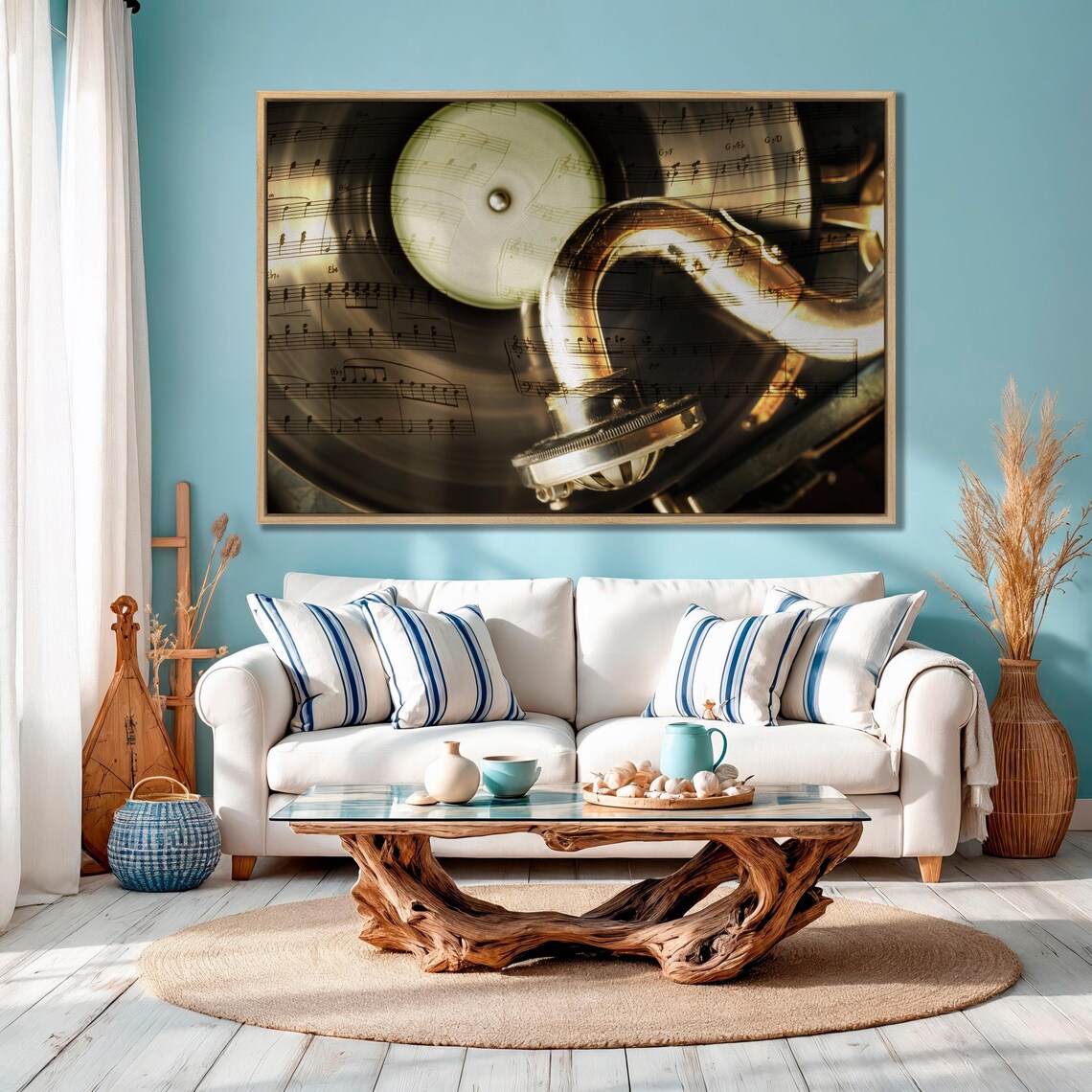 Vintage Gramophone with Sheet Music Collage Retro Music Poster - Image 3