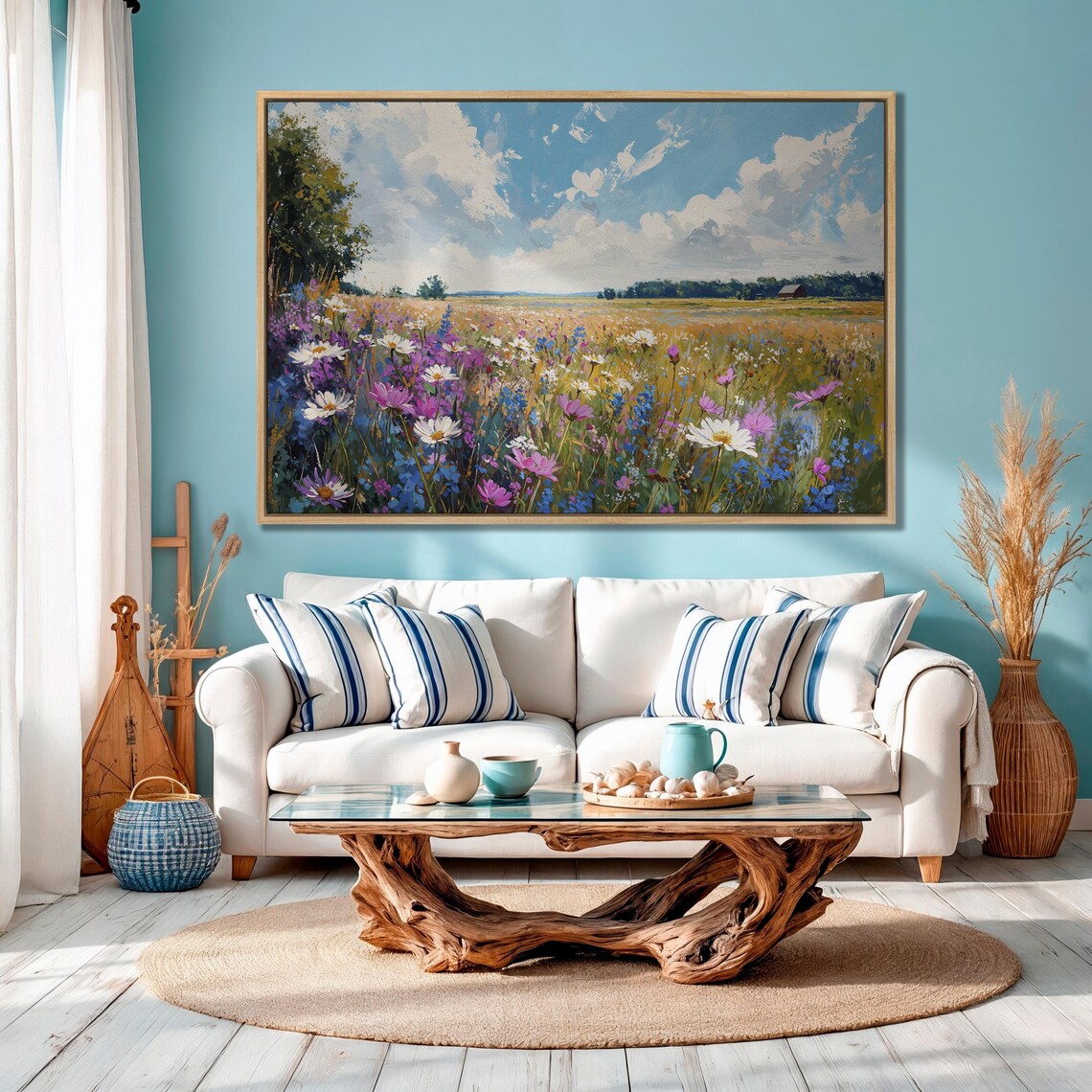 Spring Wildflower Field Of Cosmos Daisies And Red Barn Poster - Image 4