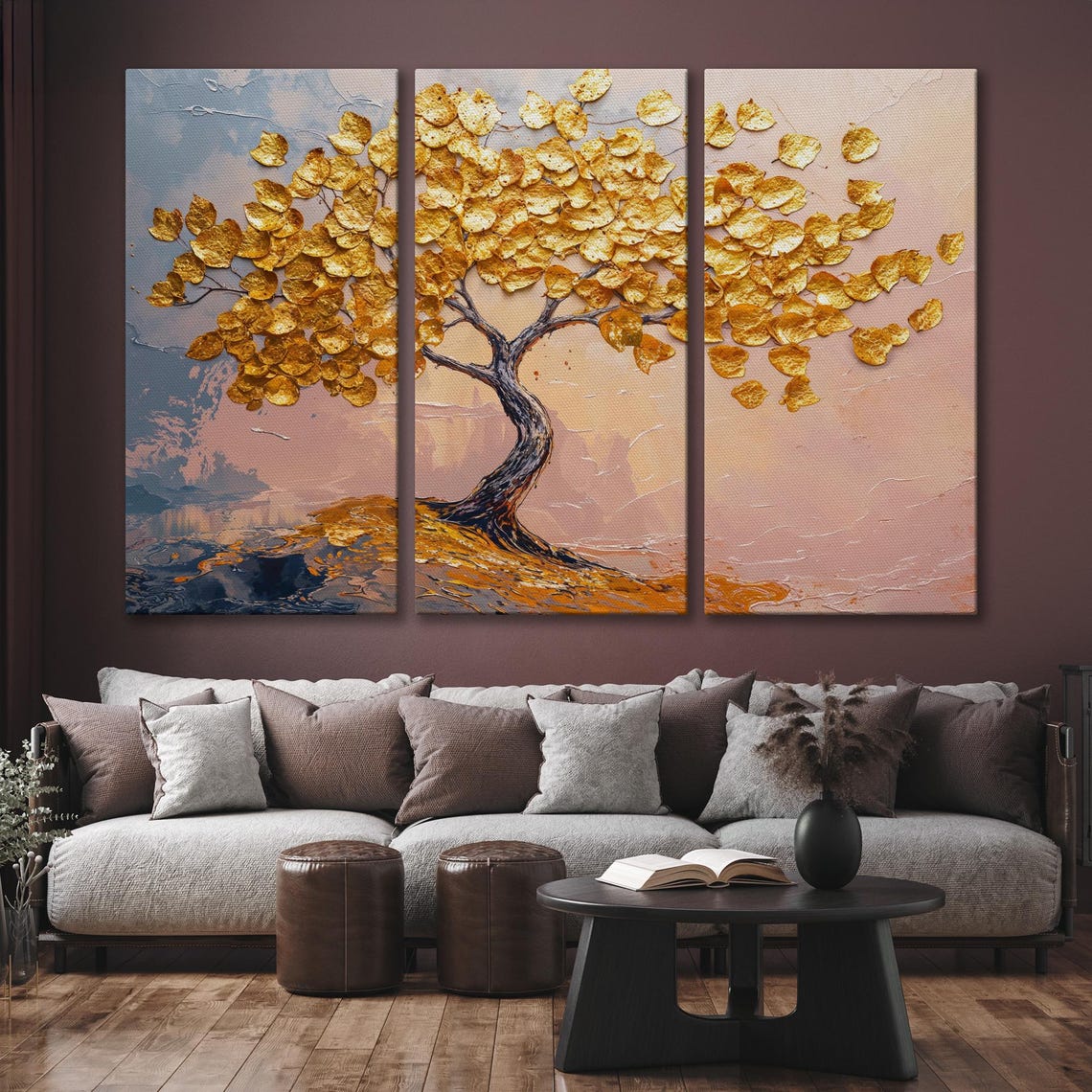 Gold Leaf Tree with Twisted Trunk Pastel Nature Elegant Art Poster - Image 6