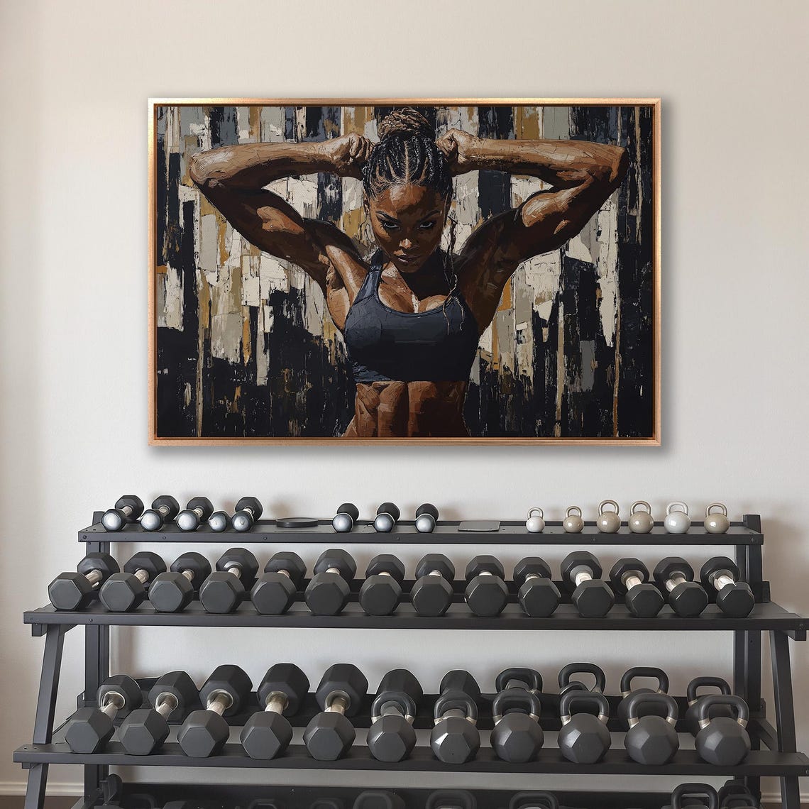 Empowering Female Portrait Framed Art Muscular Woman Painting Print Fitness Wall Art Home Gym Decor Workout Poster Ready To Hang - Image 4