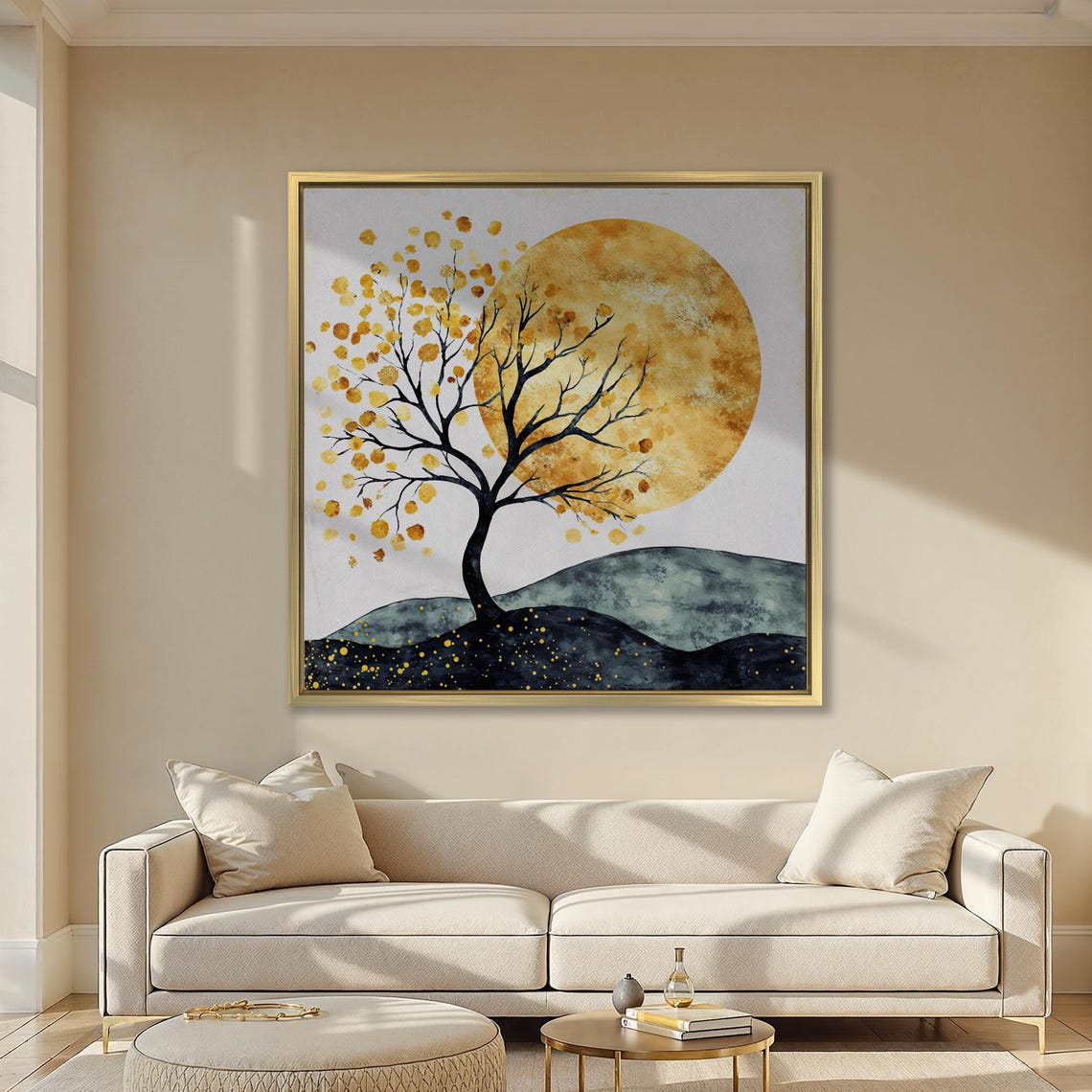 Golden Sun Behind Black Tree Branches Minimalist Nature Poster - Image 6