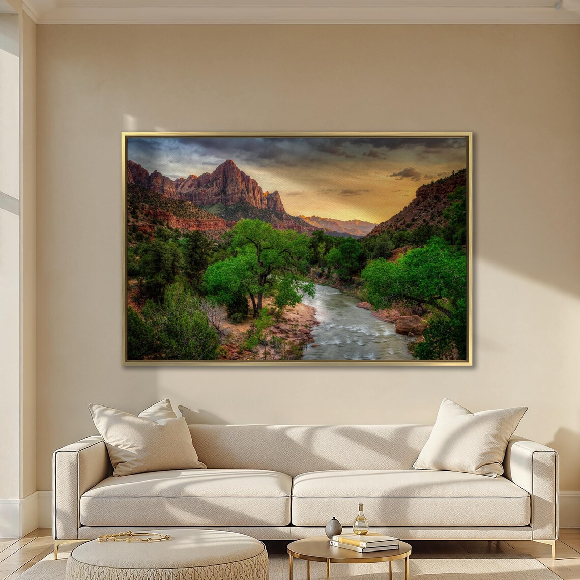 Zion National Park River Red Rock Canyon Sunset Large Wall Art - Image 4