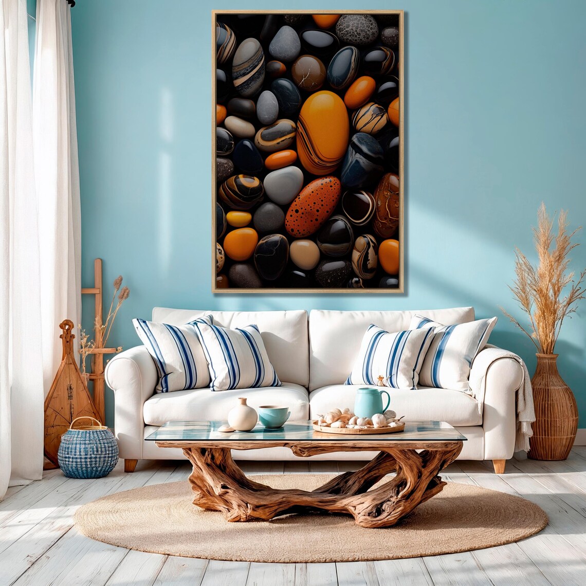 Polished Colorful Pebble Stones Orange Black Agate Zen Poster - Image 6