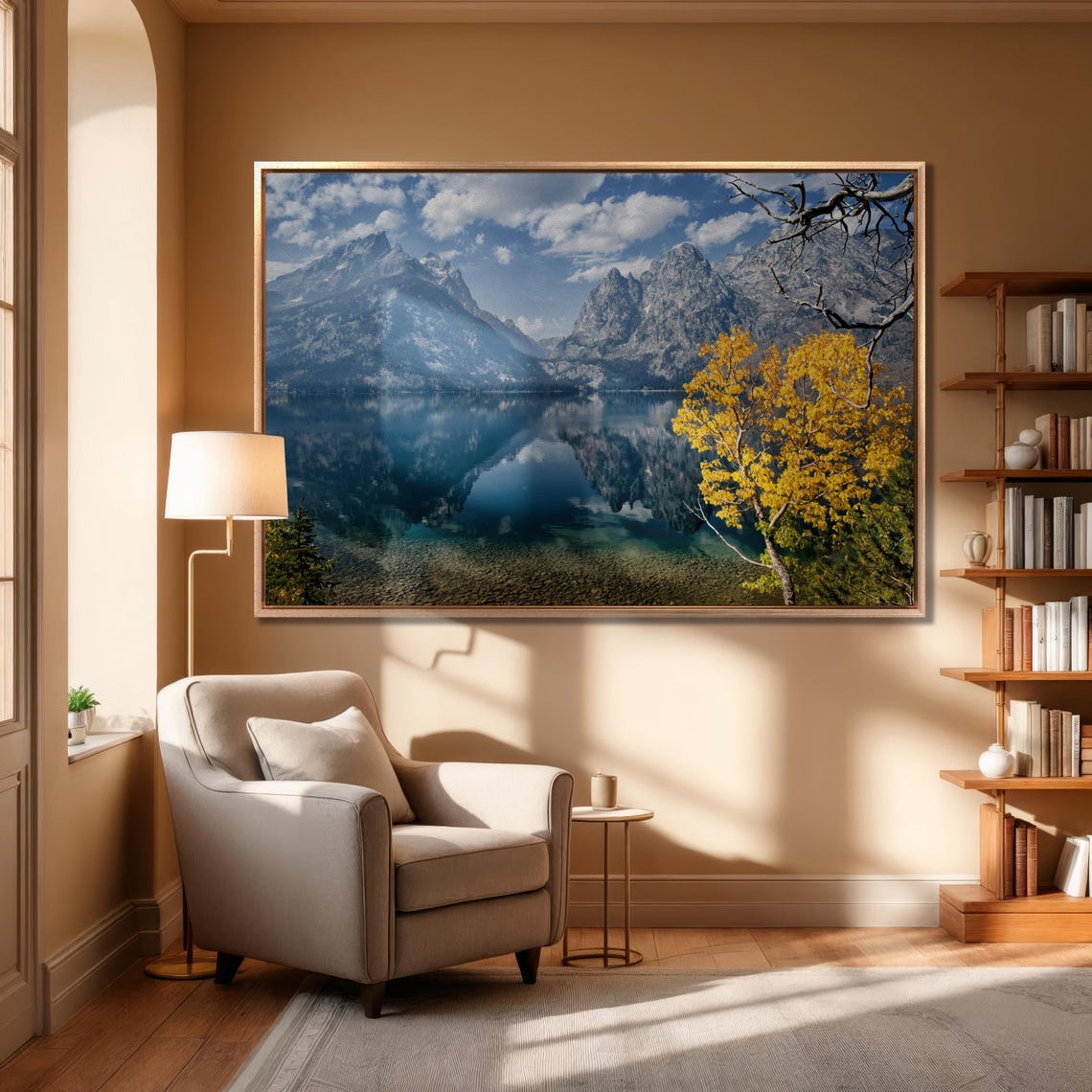Grand Teton Fall Colors Mountain Lake Reflection Scenic Wall Art - Image 3