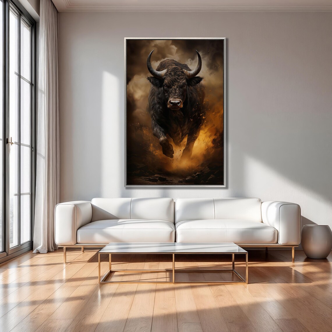 Charging Black Bull Dramatic Smoke Powerful Bovine Painting Poster - Image 5